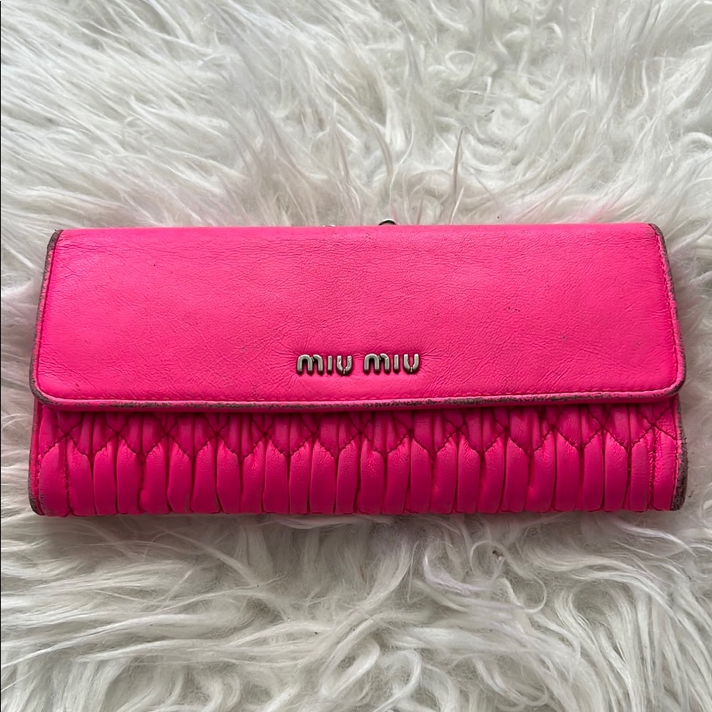 Miu Miu Pink Wallet with Ruched Texture